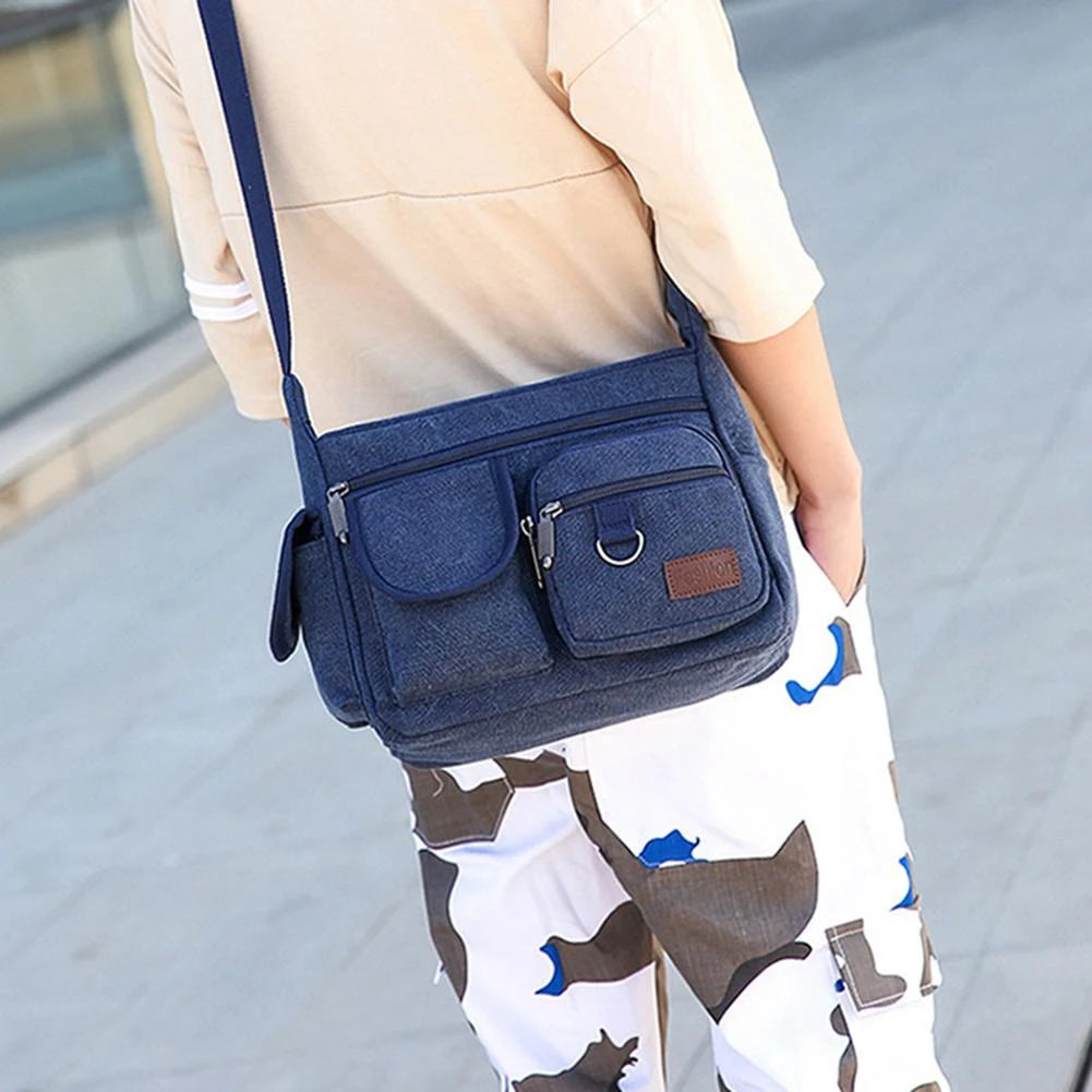 SOLD OUT - Shoulder Bags Unisex Canvas Large Capacity Multi-pockets Vintage Elegant Solid Cross-body Casual Travel Tote Fashion Retro