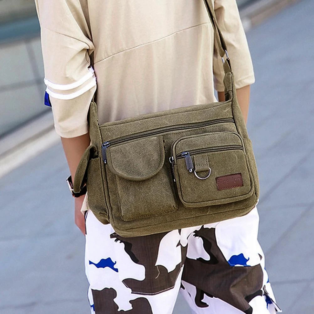 SOLD OUT - Shoulder Bags Unisex Canvas Large Capacity Multi-pockets Vintage Elegant Solid Cross-body Casual Travel Tote Fashion Retro