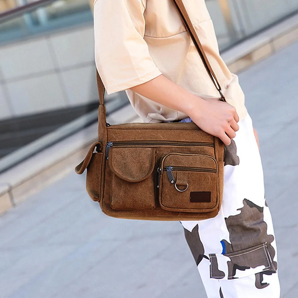 SOLD OUT - Shoulder Bags Unisex Canvas Large Capacity Multi-pockets Vintage Elegant Solid Cross-body Casual Travel Tote Fashion Retro