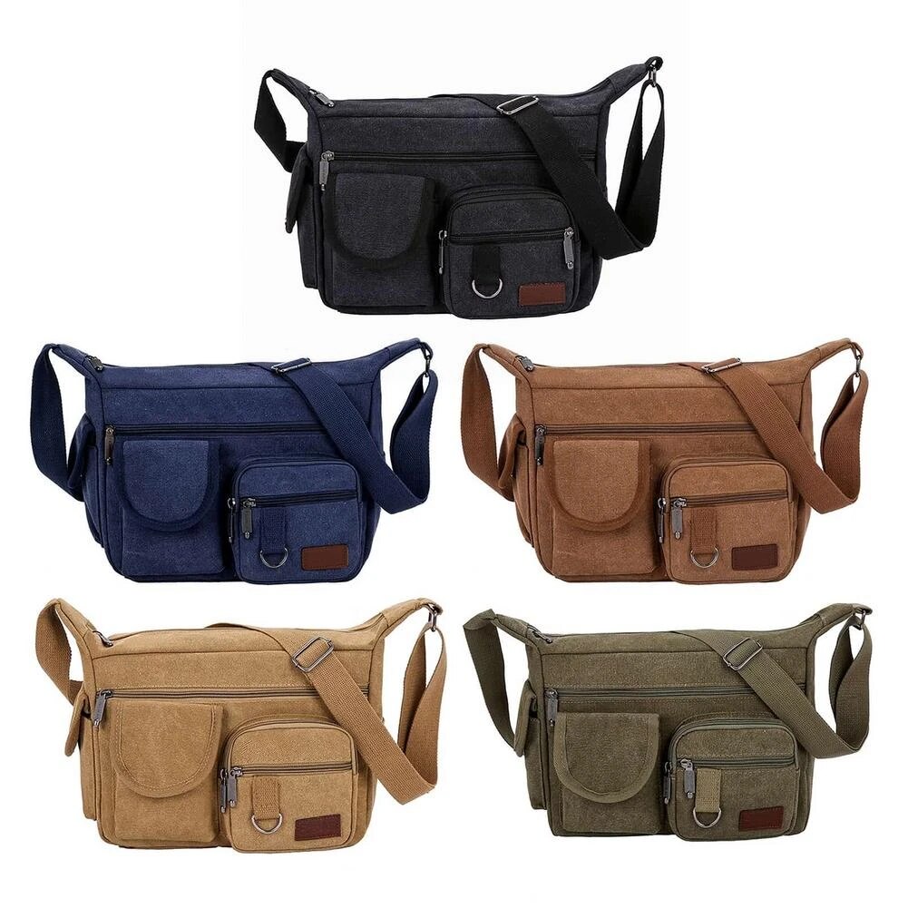SOLD OUT - Shoulder Bags Unisex Canvas Large Capacity Multi-pockets Vintage Elegant Solid Cross-body Casual Travel Tote Fashion Retro