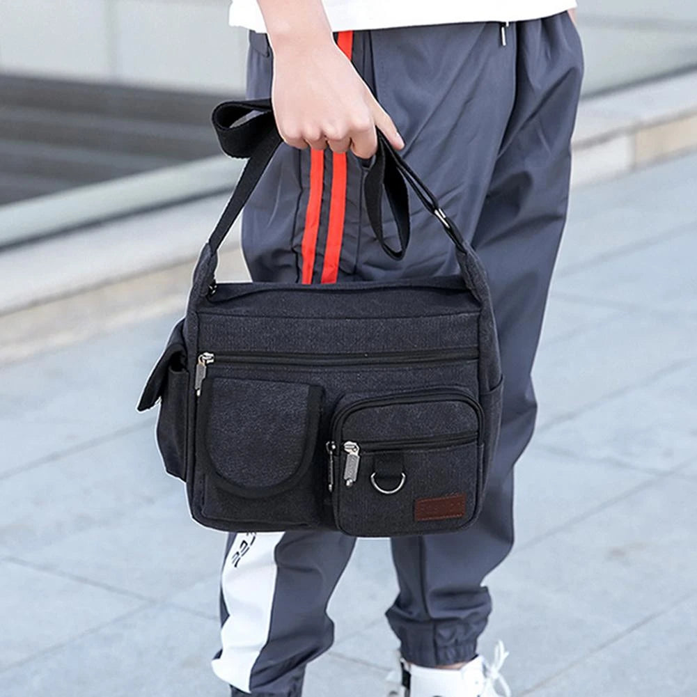 SOLD OUT - Shoulder Bags Unisex Canvas Large Capacity Multi-pockets Vintage Elegant Solid Cross-body Casual Travel Tote Fashion Retro